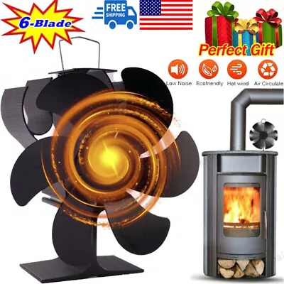 6 Blades Wood Stove Fan Heat Powered Eco Fireplace Fan Log Burner Fuel Saving US • $27.99