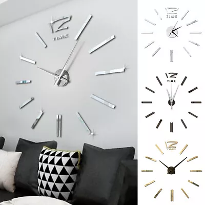 3D Mirror Surface 23.62in Wall Sticker Frameless Clock DIY Office Home Art Decor • $9.83