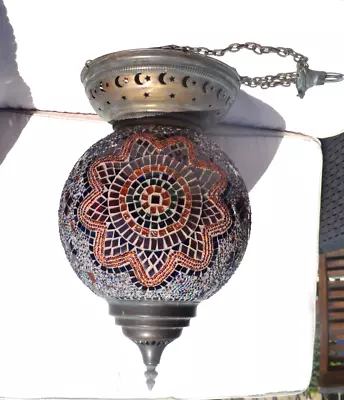 £50 • Buy Large Handmade Moroccan Mosaic Glass Hanging Lantern Large Glass Lamp Shade 40cm