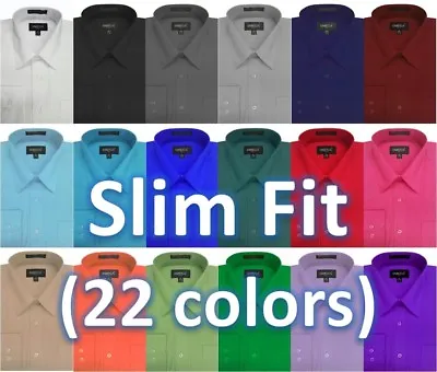  Mens Solid Slim Fit Premium Dress Shirt Various Colors Sleeve Lengths. • $23.49