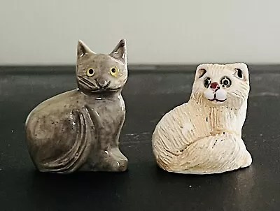 Pair Of Peruvian Carved Stone/Clay Kitty Cat Miniature Figurines • $4