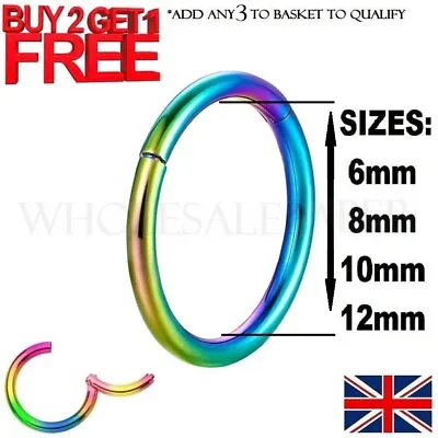 Surgical Steel Nose Ring Clicker Septum Hinge Segment Face Hoop Ear Lip Piercing • £2.99