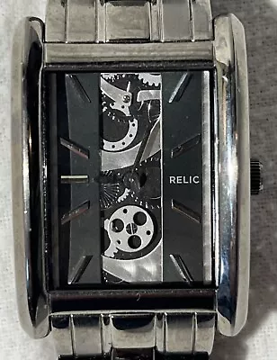 Relic ZR-77133 Skeleton Dial Gunmetal Stainless Steel Rectangular Men's Watch • $32.95