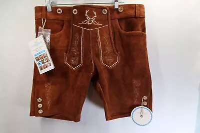 Bavaria Trachten Mens Brown Lederhosen Octoberfest Costume Leather Shorts Sz 34  • $69.95