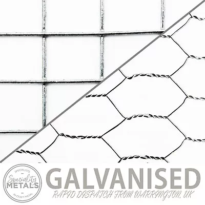 £16.82 • Buy Galvanized Welded/Chicken Wire Mesh | 13mm, 1/2  X 1/2  Square & Hexagonal Gaps