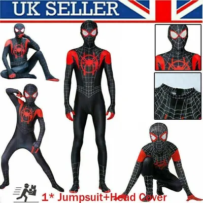 Miles Morales Spiderman Into Spider-Verse Costume Kids Men Cosplay Fancy Dress • £12.24