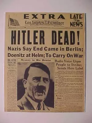 Vintage Newspaper Headline~world War Germany Nazi Adolf Hitler Dead Berlin Wwiii • $24.95