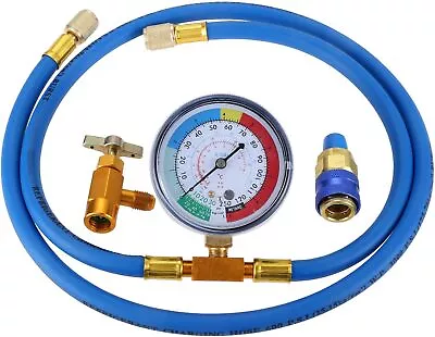 R134a Recharge Hose Kit With Gauge AC Refrigeration Recharging R134a Can Tap R12 • $29.99