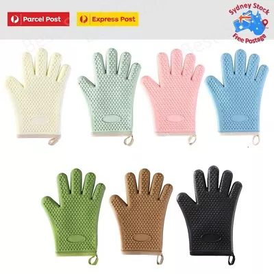 Silicone Smoker BBQ Gloves Pair Kitchen Oven Mitts Non Stick Proof Resistant • $13.98