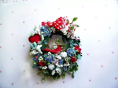 Dollhouse Room Box MINIATURE Wreath. Cardinal Bird Heart & Flowers  Save $3.00 • $23.79