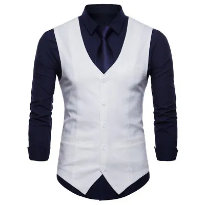 Mens Trendy Formal Business Slim Fit Casual Dress Vest Suit Tuxedo Waistcoat 4XL • $19.80