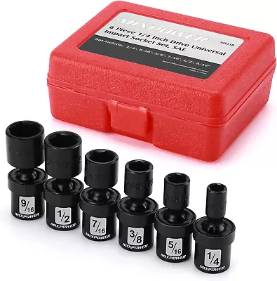 6PCS 1/4  Drive SAE Universal Impact Socket Set 1/4  - 9/16  Swivel Socket Wit • $34.77