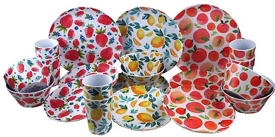 Melamine Plastic Dining Set - Plate Cups Bowl - Summer Fruit Design  - 24 Piece • £42.99