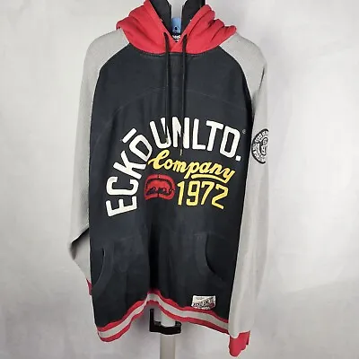 Vintage Ecko Unltd Hoodie 2XB Black Fleece Pockets Y2K • $74.50