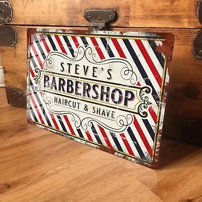 Personalised Barber Shop Metal Sign Distressed Vintage Sign 200mm X 305mm • £13.99