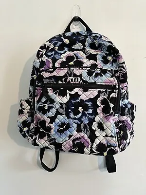 Vera Bradley XL Campus Back Pack Book Bag Plum Pansies Soft Durable Gym School • $70