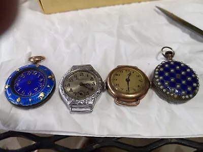 4 Ladies Antique Watches 2 Enameled Silver For Parts • $49.99