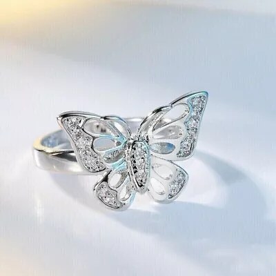 1 Ct Round Cut Moissanite Butterfly Engagement Ring 14K White Gold Plated Silver • $128.24