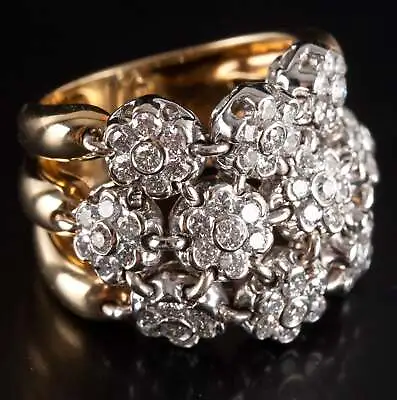 18k Yellow White Gold Sonia B Designed Diamond Mesh Cluster Style Ring .80ctw • $3125