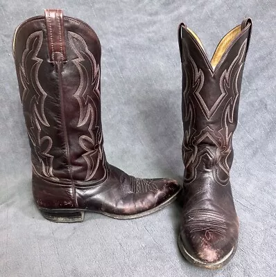 VTG Nocona Boots Mens 10 D Western Cowboy Cherry Round Toe Leather MADE IN USA • $48.90