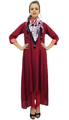 Bimba Asymmetrical Hem Maroon Rayon Kurta With Scarf Designer Kurti Clothing • $37.39