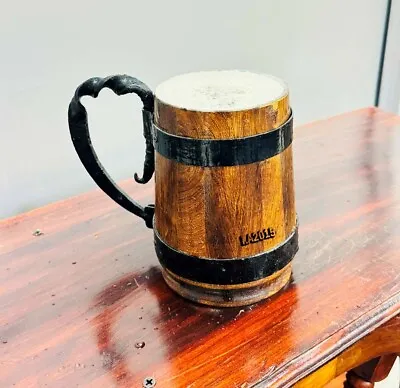 Handmade Wooden Barrel Beer Mug Bucket Shaped Stainless Steel Cold Drink Cup Wi • $94.99