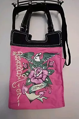 Ed Hardy Pink Canvas Eagle Rose Tote Bag • $4.99