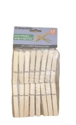 Wood Clothespins Wooden Laundry Clothes Pins Large Springs 32 Pieces Atq • $7.89