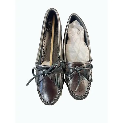 Minnetonka Gunmetal Silver Metallic Kilty Slip On Moccasin Size 9 / 9.5 New • $36.90