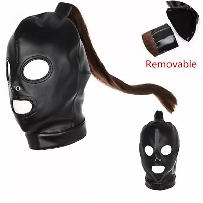 PU Leather Bondage Mask Hood With Hair Head Restraint Headgear Harness BDSM • $43.99