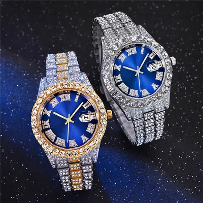 Dial Metal Hip Hop Quartz Wrist Watch Simulated Diamond Bling Men Women Rapper • £7.79