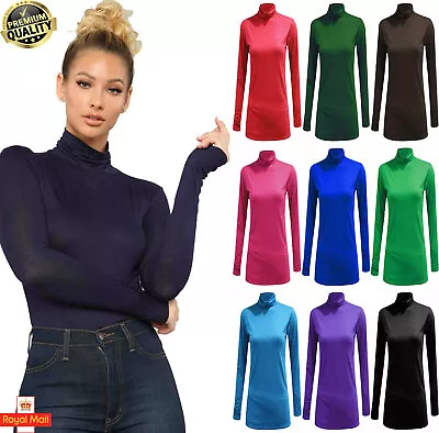 Ladies Long Sleeve Polo Neck Roll Neck Top Women's Turtle Neck Plain Jumper 8-26 • £5.99