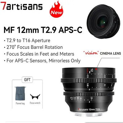 7artisans 12mm T2.9 APS-C Cinema Vision Lens For Sony E Micro 4/3 Fuji X NIKON Z • £260