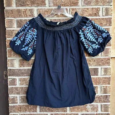 Zara Women Embroidered Min  Floral Dress Size Medium Navy • $19.50