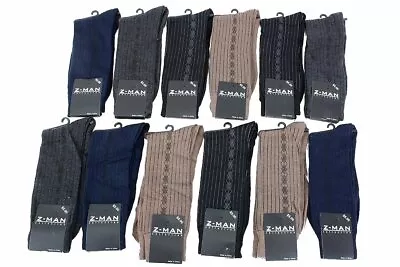 Z-Man Collection Men's Patterned 12-Pair Dress Crew Socks Sz: 10-13 Fits 7-12 • $15.95