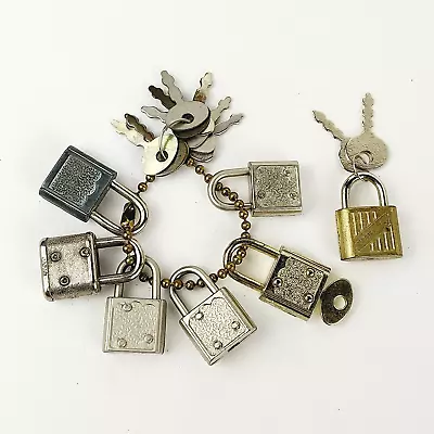 Vintage Lot Of 7 Miniature Travel Diary Mini Padlocks With 11 Keys Keyed Alike • $13.95