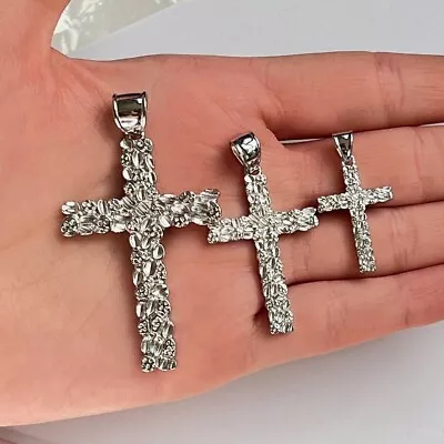 Mens Real Solid 925 Sterling Silver Nugget Cross Pendant Crucifix Necklace • $22.97