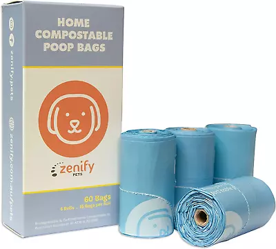 Zenify Pets Compostable Dog Poo Bags (60 Bags) - Certified Compostable Biodegrad • $19.59