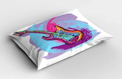 Music Pillow Sham Hand Drawn Guitar Grunge • £14.99