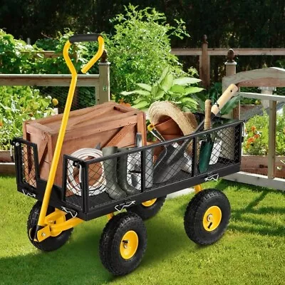 Steel Mesh Garden Cart With 10'' Tires Wagon Cart Heavy Duty Garden Utility Cart • $99.99