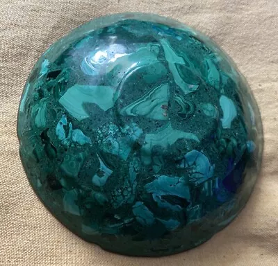 Stunning Large 6” 10.4oz Malachite Stone Brass Banded Bowl • $104