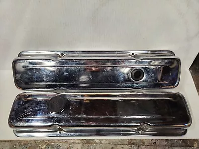 SB Chevy SBC Tall Chrome Steel Valve Covers With Grommets Cap Vintage  • $30