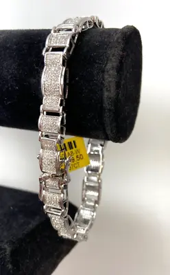 Men Bracelet Diamond And White Gold Solid 10Kt | 1.67Ct | 9 Mm Wide • $2950