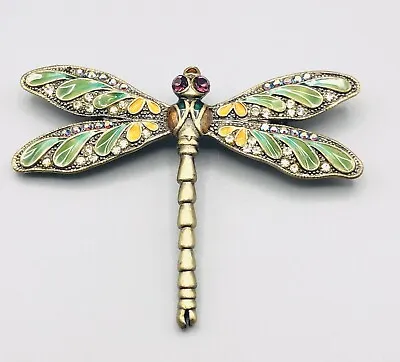 Vintage Dragonfly Pin Copper With Red Green Peach Stones And Enamel • $14.99