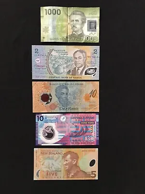 5 Countries Polymer Banknotes Circulated & VF Paper Money Bank Bills 5Pcs/Lot • $58.49