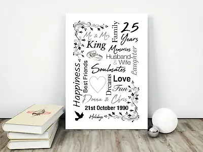Personalised Anniversary Print / Picture Wedding Gifts  Any Year A4 / Present • £6.95