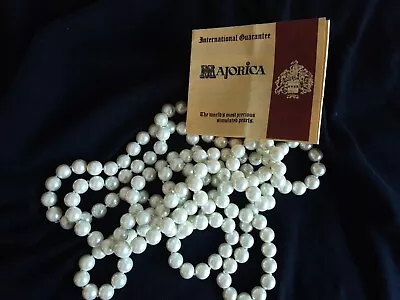 Majorica Spain 8mm White Pearl 36  Necklace With Original Box.  Vintage  • $227.60