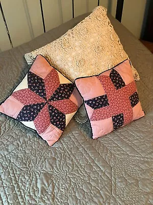 Pair Vintage Patchwork Pillows Cottagecore Decor Pink Floral Star Shabby Chic • $12.99