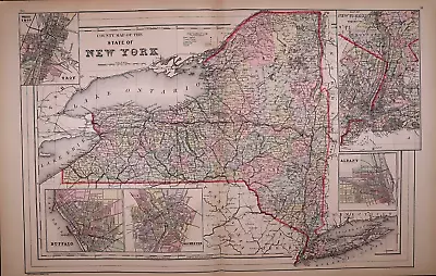 1887 Map ~ NEW YORK STATE - LONG ISLAND TROY BUFFALO ALBANY (15x24)-#029 • $48.88