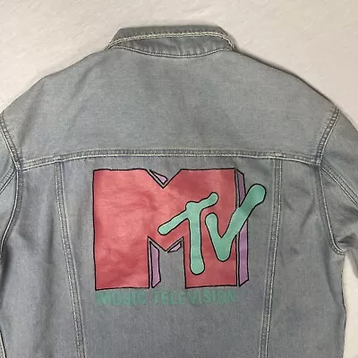 Retro MTV Jean Jacket  Music Television Denim Faded Distressed Blue Men’s Large • $24.96